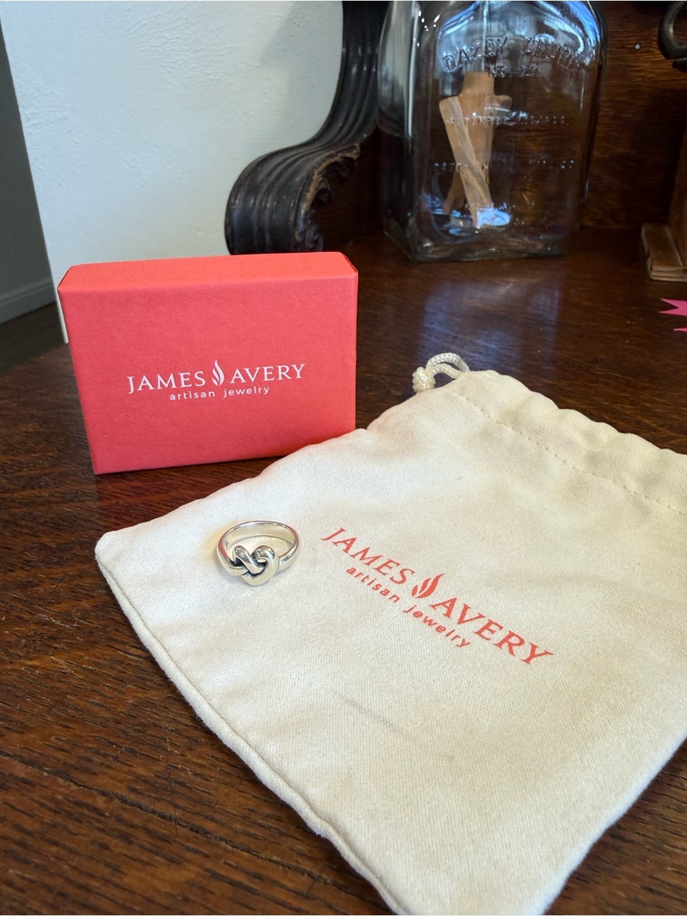 James Avery Silver Knot Ring with Red Box size 6